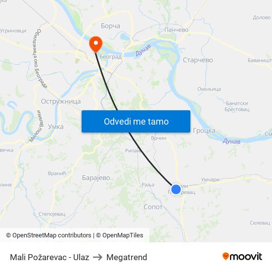 Mali Požarevac - Ulaz to Megatrend map