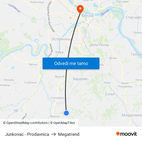 Junkovac - Prodavnica to Megatrend map