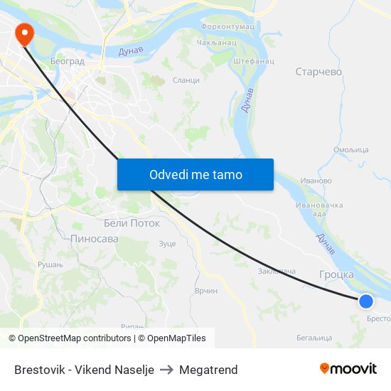 Brestovik - Vikend Naselje to Megatrend map