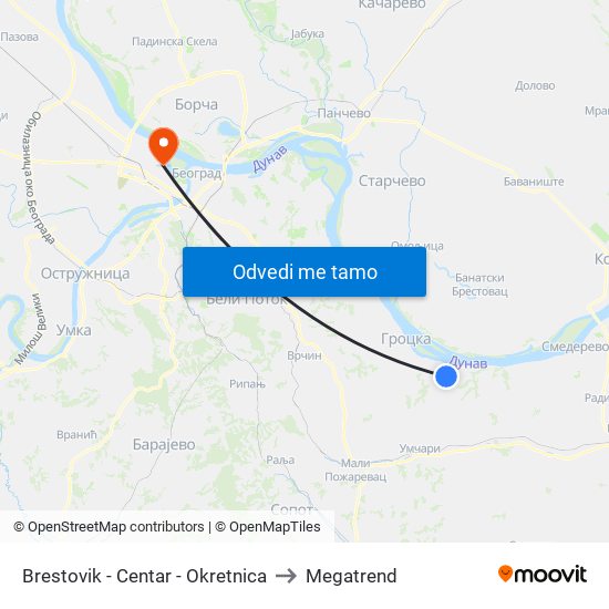 Brestovik - Centar - Okretnica to Megatrend map