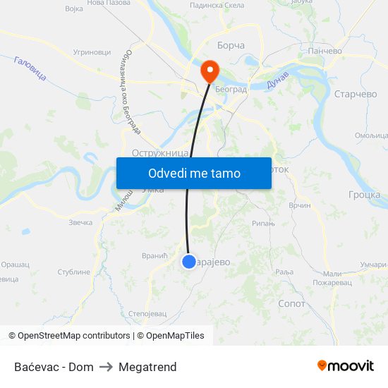 Baćevac - Dom to Megatrend map