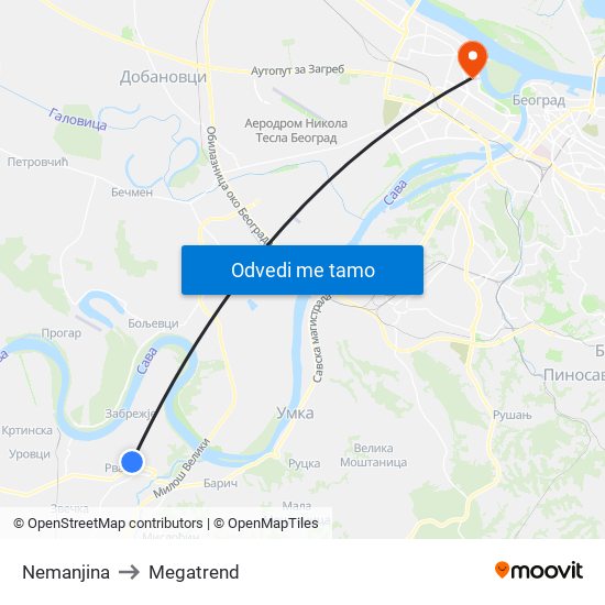 Nemanjina to Megatrend map