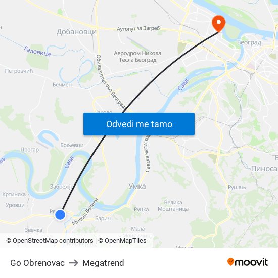 Go Obrenovac to Megatrend map