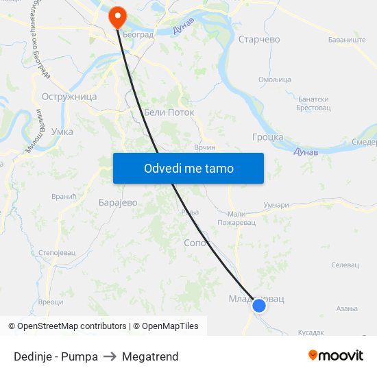 Dedinje - Pumpa to Megatrend map