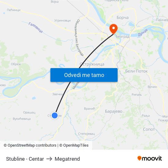 Stubline - Centar to Megatrend map