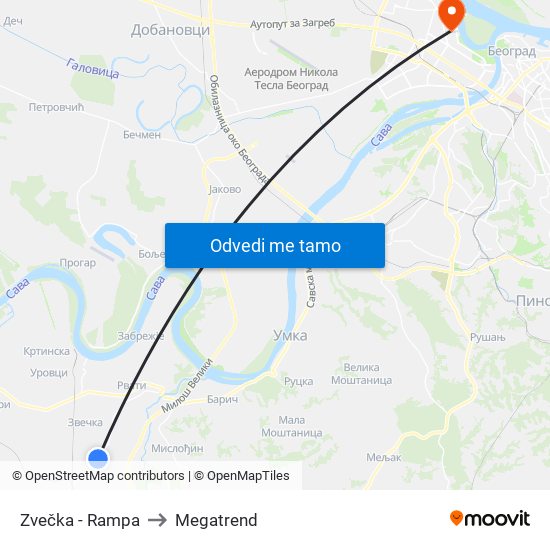 Zvečka - Rampa to Megatrend map