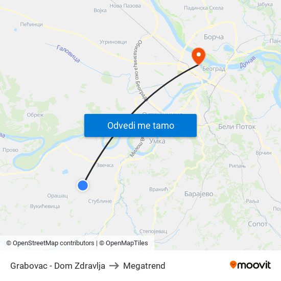 Grabovac - Dom Zdravlja to Megatrend map