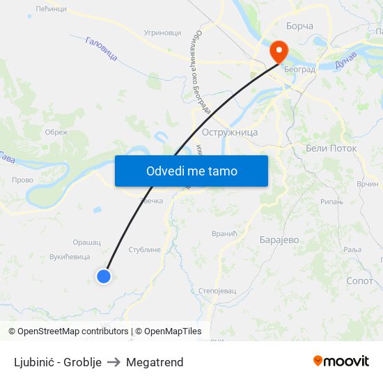 Ljubinić - Groblje to Megatrend map