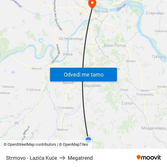 Strmovo - Lazića Kuće to Megatrend map