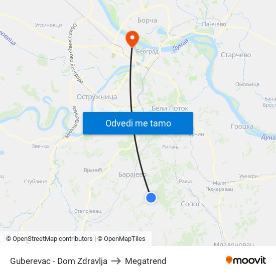 Guberevac - Dom Zdravlja to Megatrend map