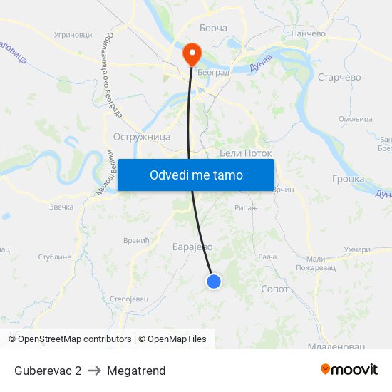 Guberevac 2 to Megatrend map