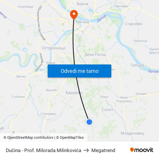 Dučina - Prof. Milorada Milinkovića to Megatrend map