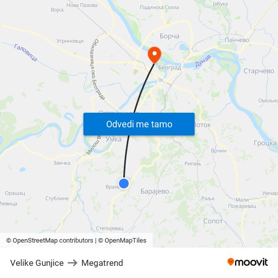 Velike Gunjice to Megatrend map