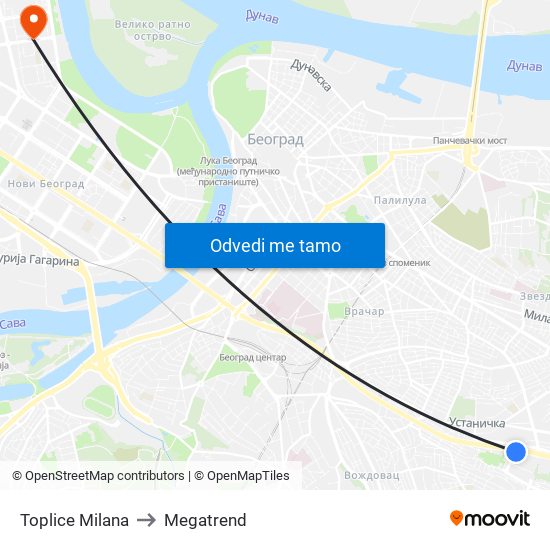 Toplice Milana to Megatrend map