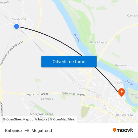 Batajnica to Megatrend map