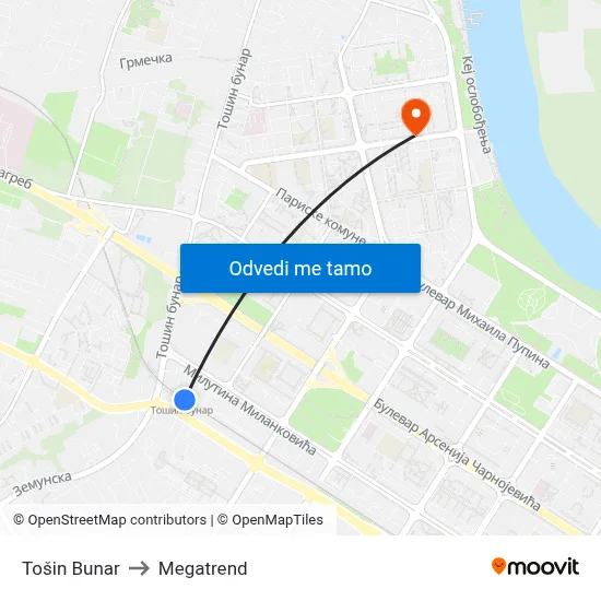 Tošin Bunar to Megatrend map