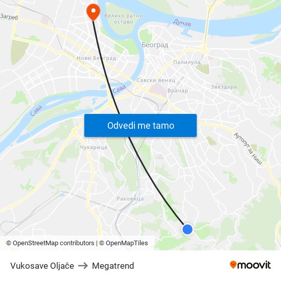 Vukosave Oljače to Megatrend map