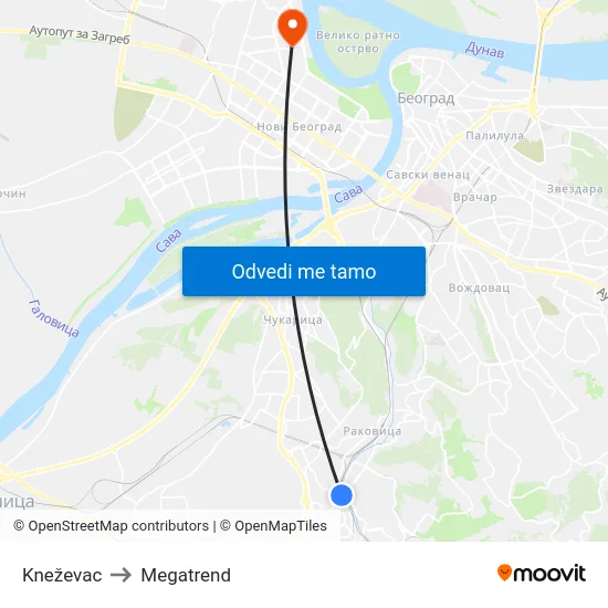 Kneževac to Megatrend map