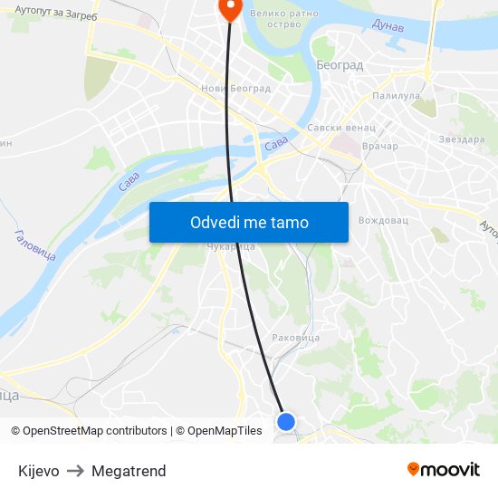 Kijevo to Megatrend map
