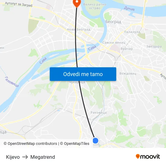 Kijevo to Megatrend map