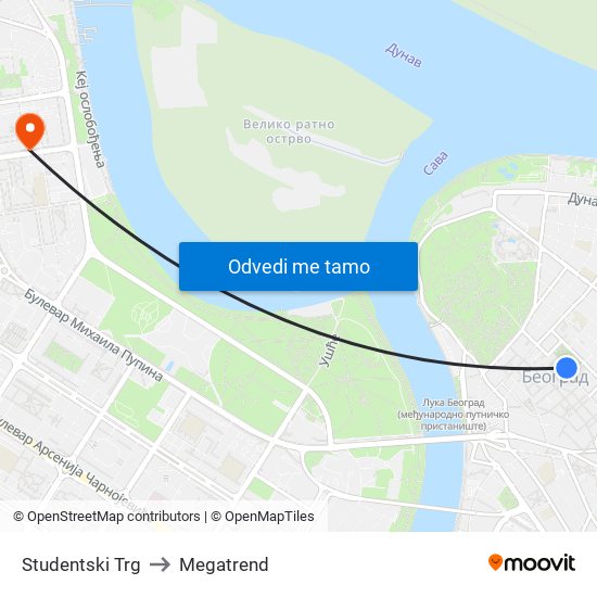 Studentski Trg to Megatrend map