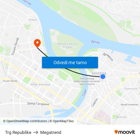 Trg Republike to Megatrend map