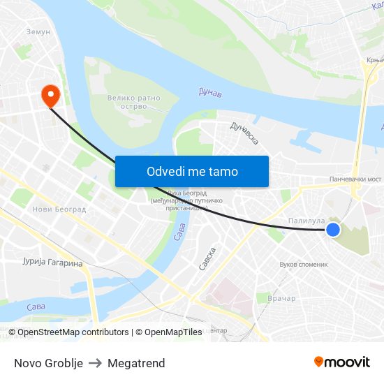 Novo Groblje to Megatrend map