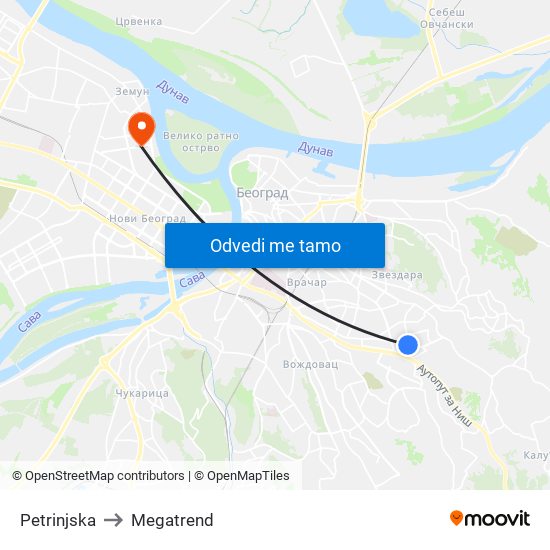 Petrinjska to Megatrend map