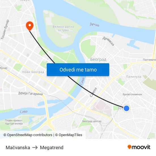 Mačvanska to Megatrend map