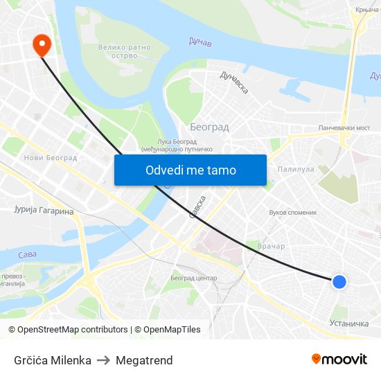Grčića Milenka to Megatrend map