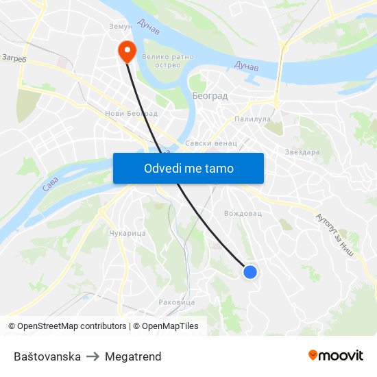 Baštovanska to Megatrend map