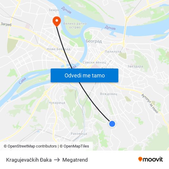 Kragujevačkih Đaka to Megatrend map