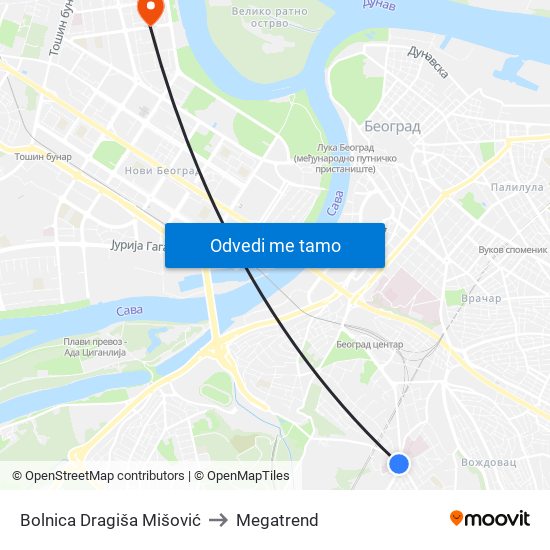 Bolnica Dragiša Mišović to Megatrend map