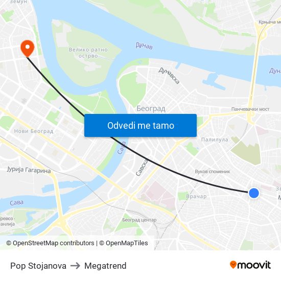Pop Stojanova to Megatrend map
