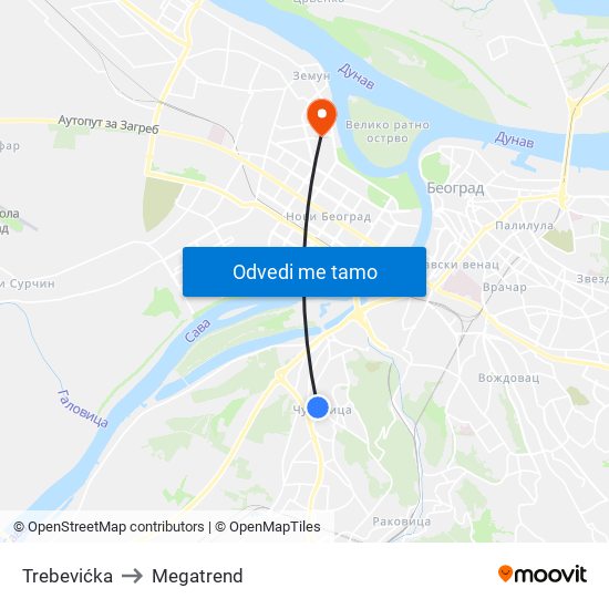 Trebevićka to Megatrend map