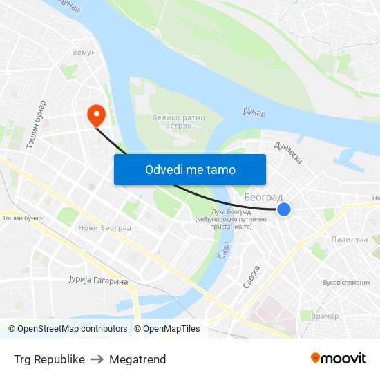 Trg Republike to Megatrend map