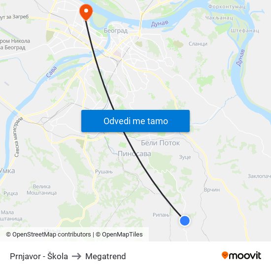 Prnjavor - Škola to Megatrend map