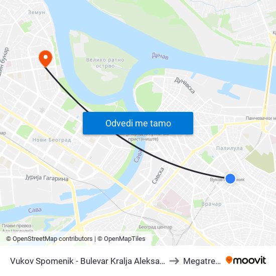 Vukov Spomenik - Bulevar Kralja Aleksandra to Megatrend map