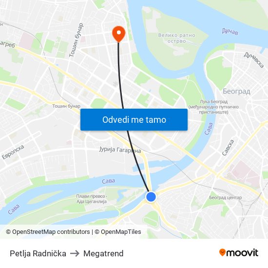 Petlja Radnička to Megatrend map