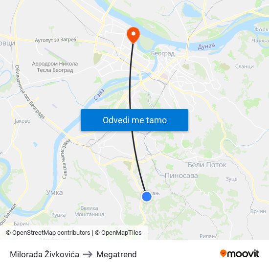 Milorada Živkovića to Megatrend map