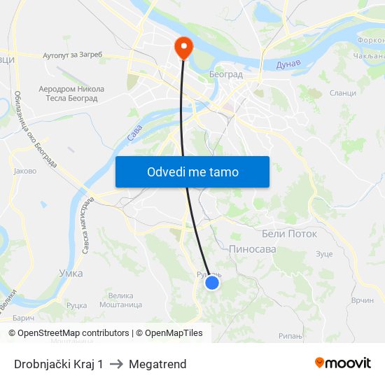 Drobnjački Kraj 1 to Megatrend map