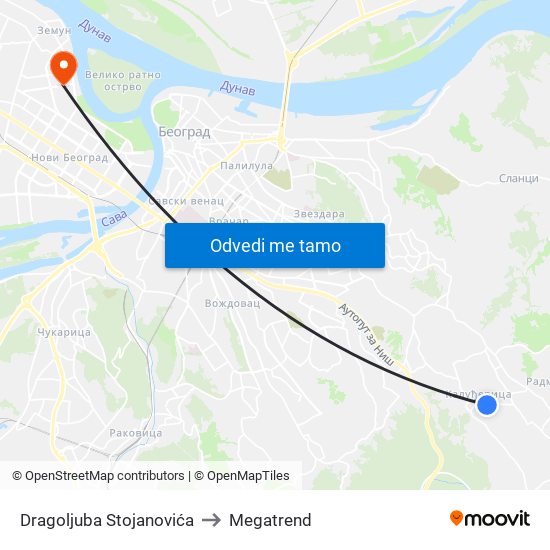 Dragoljuba Stojanovića to Megatrend map