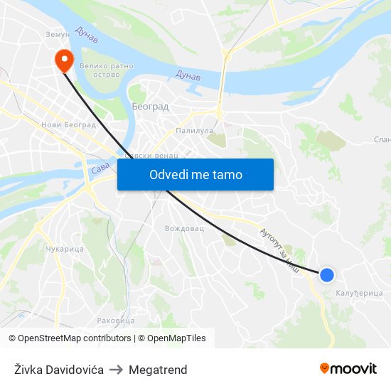 Živka Davidovića to Megatrend map