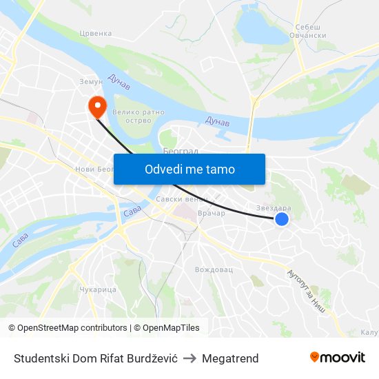 Studentski Dom Rifat Burdžević to Megatrend map