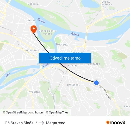 Oš Stevan Sinđelić to Megatrend map