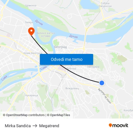 Mirka Sandića to Megatrend map