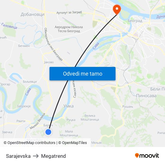 Sarajevska to Megatrend map