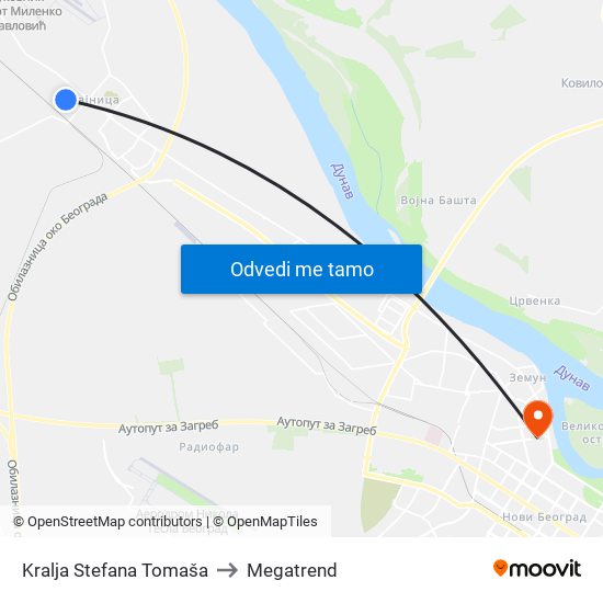 Kralja Stefana Tomaša to Megatrend map
