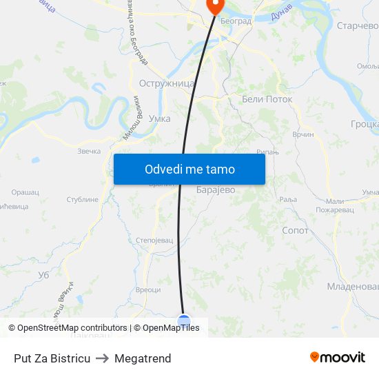 Put Za Bistricu to Megatrend map