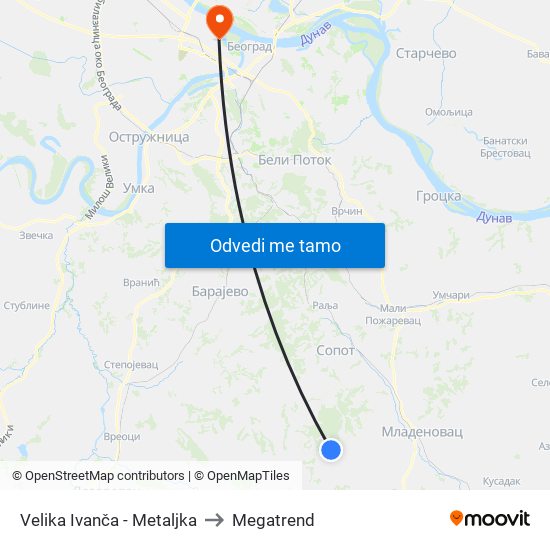 Velika Ivanča - Metaljka to Megatrend map